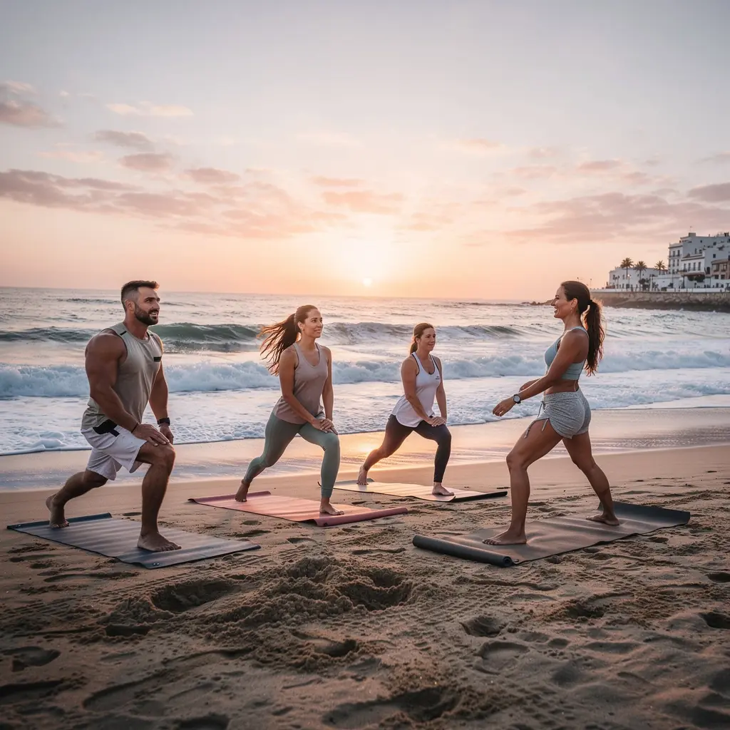 Una vista cercana de un instructor corrigiendo la postura de un alumno en una pose de yoga para el abdomen.