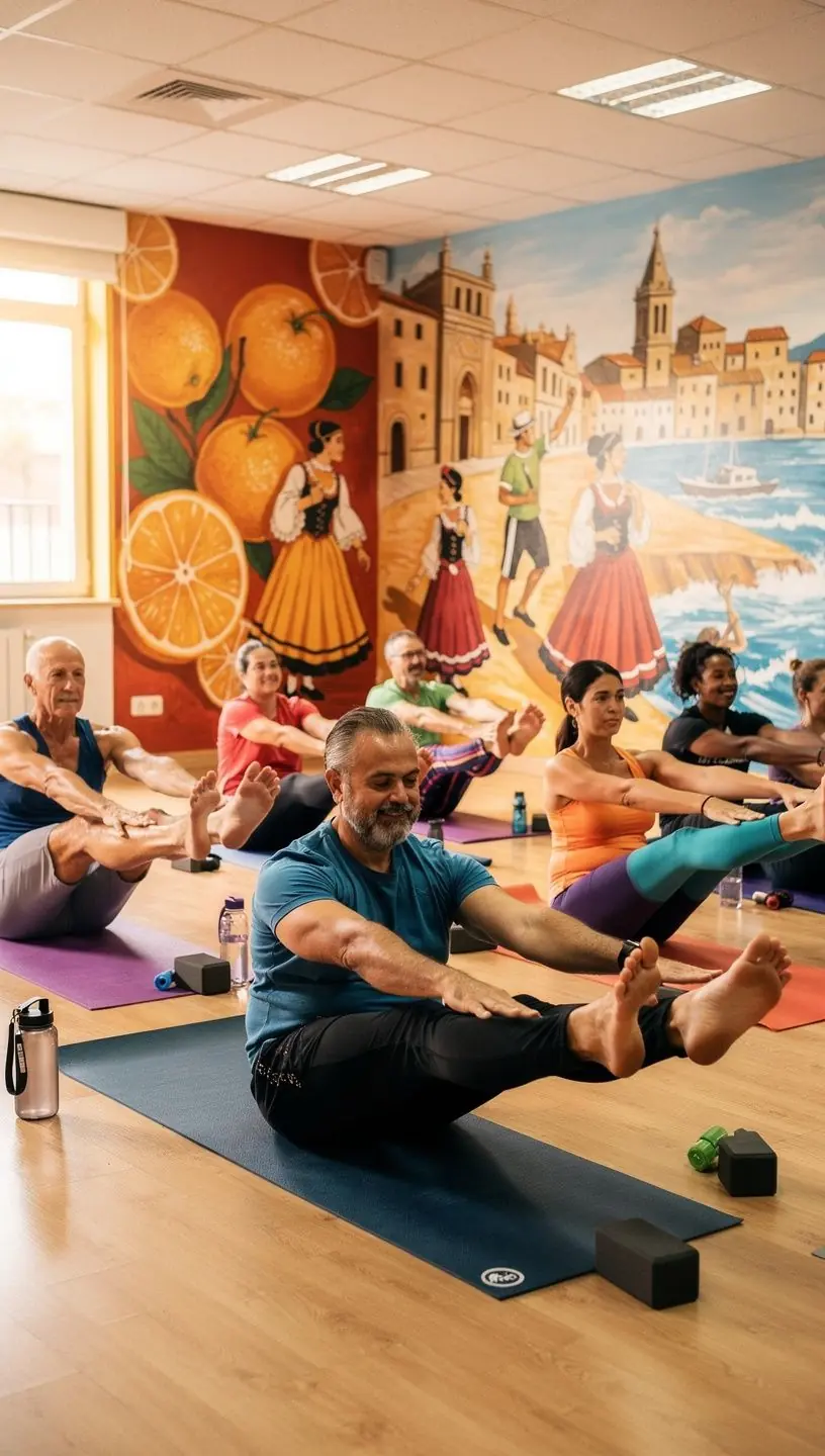 Una persona realizando una postura de yoga centrada en los abdominales, mostrando concentración y equilibrio.