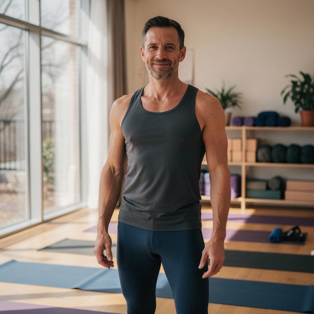 Instructor guiando una sesión de yoga centrada en la estabilidad del core y la alineación.
